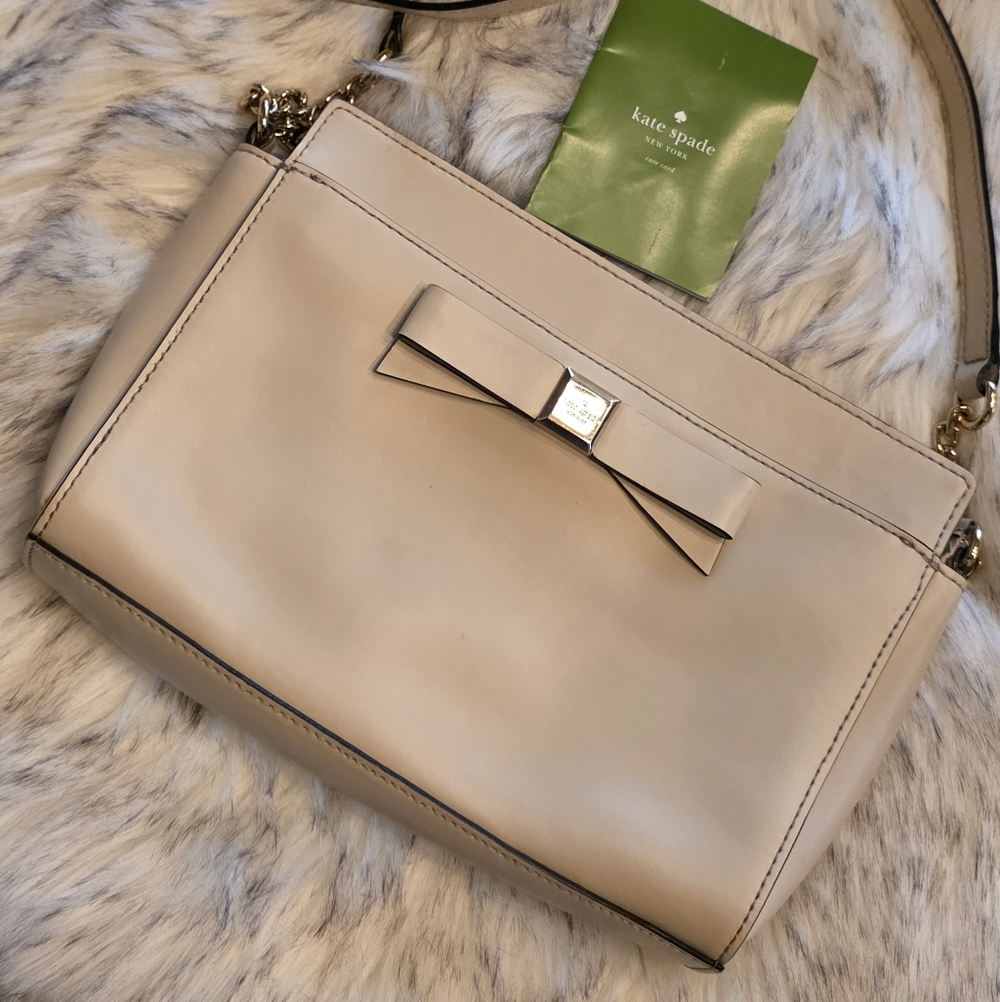 Kate Spade Primrose Hill Little Kaelin - Ivory Leather 14K Gold Plated Bow Bag